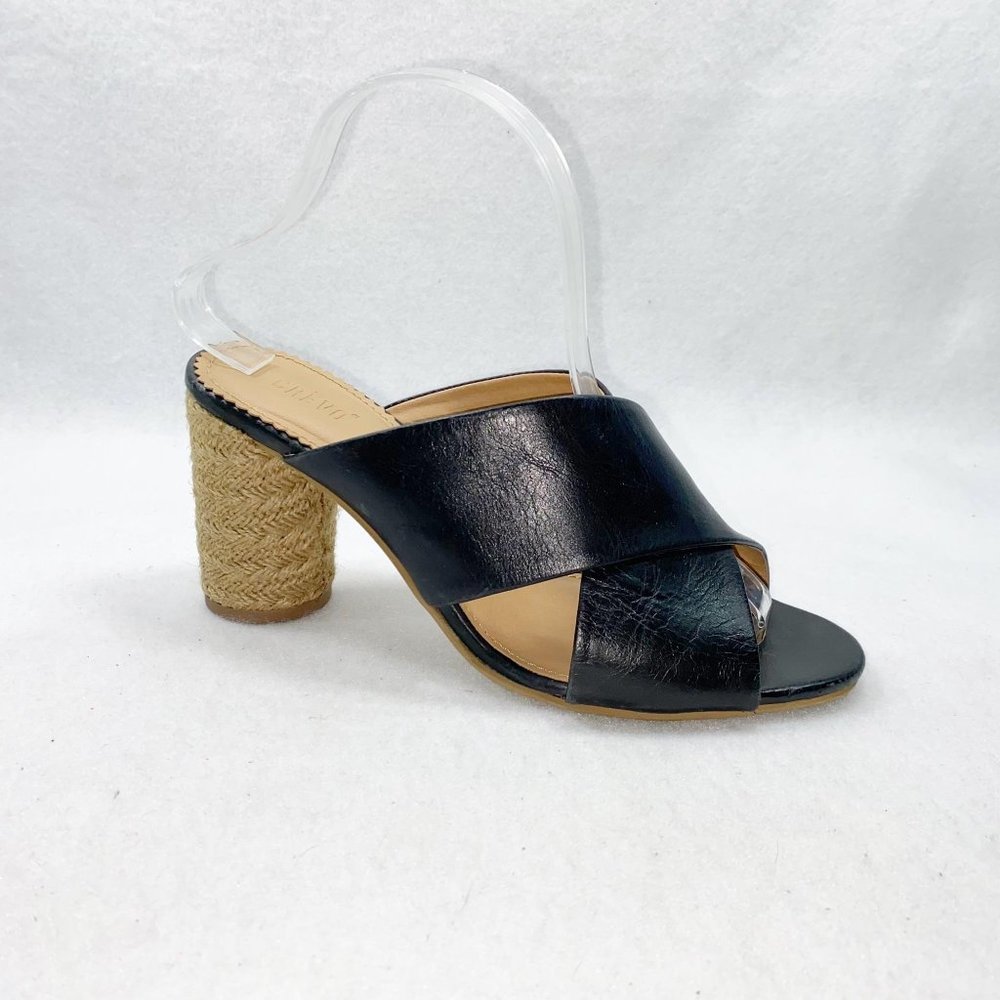 CREVO Presley Black Leather Round Jute Heel Slide Sandals 9 - Picture 10 of 11
